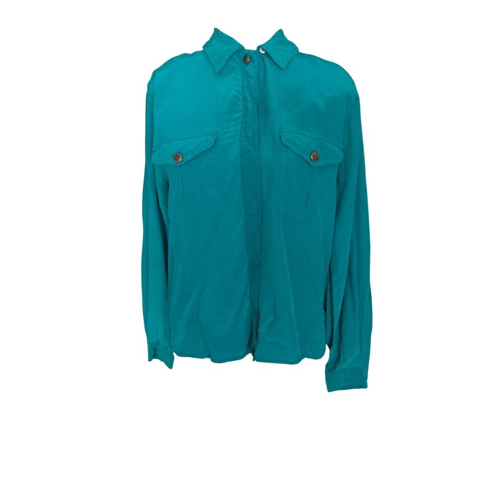 Sk & Company Teal Silk Button-Up Shirt Size 12